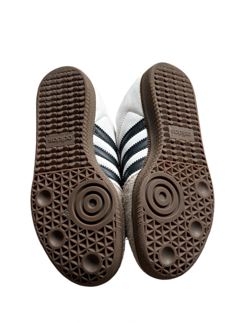 adidas Kids White Leather Sneakers with Black Stripes and Gum Sole - Picture 4 of 5